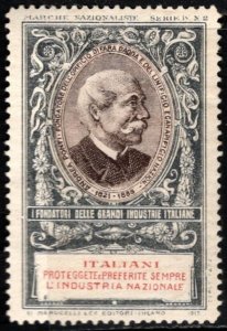 1915 Italy WW I Charity Propaganda Poster Stamp Founders Great Italian Industrie