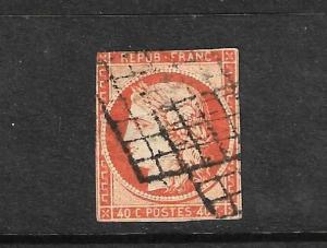 FRANCE 1849 40c RED ORANGE CERES IMPERF  FU SG 15