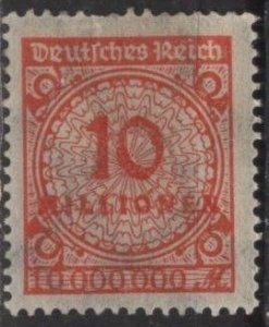 Germany 286 (mhr, short perf, ink on back) 10,000,000m numeral, red (1923)