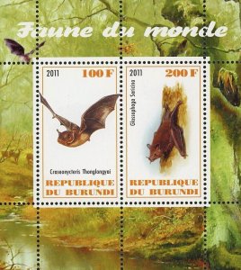 Bat Stamp Glossophaga Cericina Wild Animal Souvenir Sheet of 2 Stamps MNH