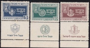 1949 ISRAEL - Yvert n . 18/20, set of 3 values with strap and under strap, MNH