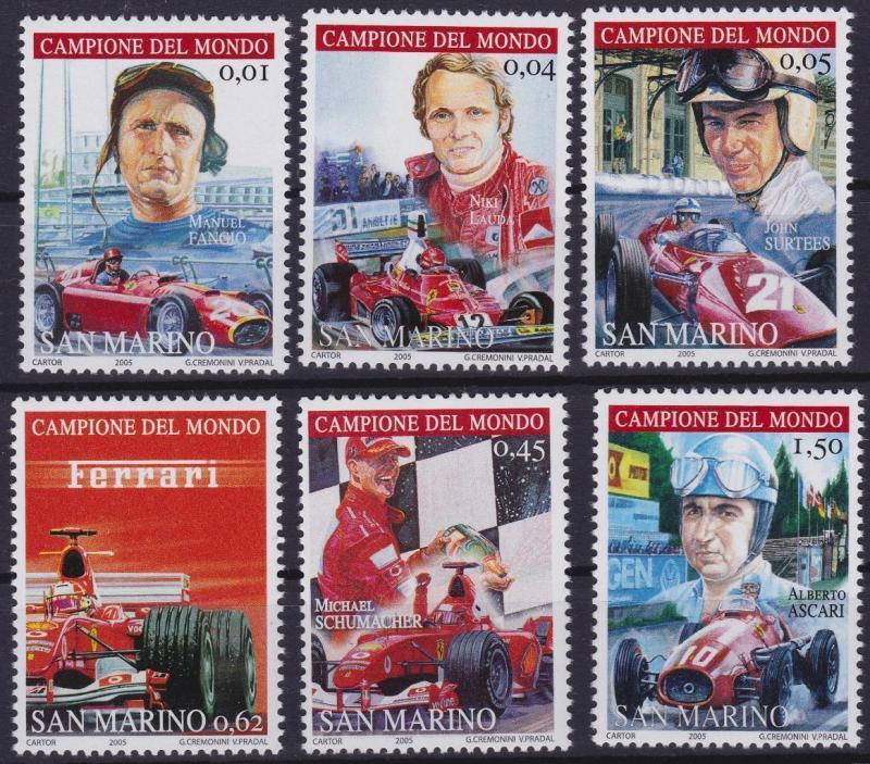 SAN MARINO 2005 Ferrari World Champion - LOT 10 complete sets MNH / B18549