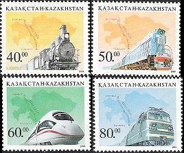 Kazakhstan 1999 Railway Orenburg-Tashkent 100 ann Trains set of 4 stamps MNH