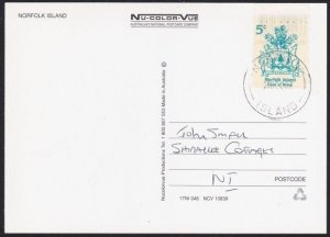 NORFOLK IS 1997 5c Arms local print stamp on postcard......................B3566