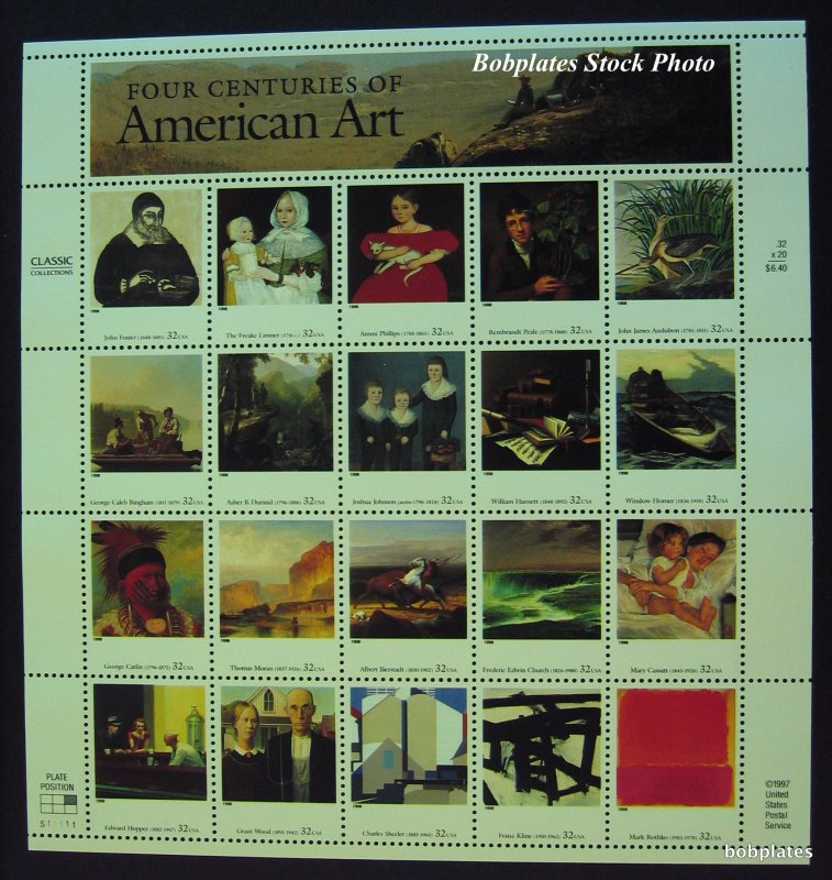 BOBPLATES #3236 a-t American Art Mini Sheet of 20 F-VF NH SCV=$18