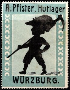 Vintage Germany Poster Stamp The A. Pfister Hat Warehouse Hat Storage Würzburg