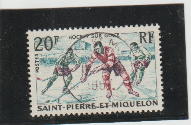 St. Pierre & Miquelon  Scott#  358  Used  (1959 Ice Hockey)