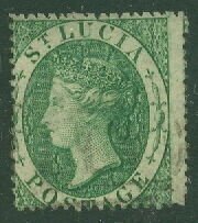 ST LUCIA #3 (6p) green, used, VF, Scott $225.00