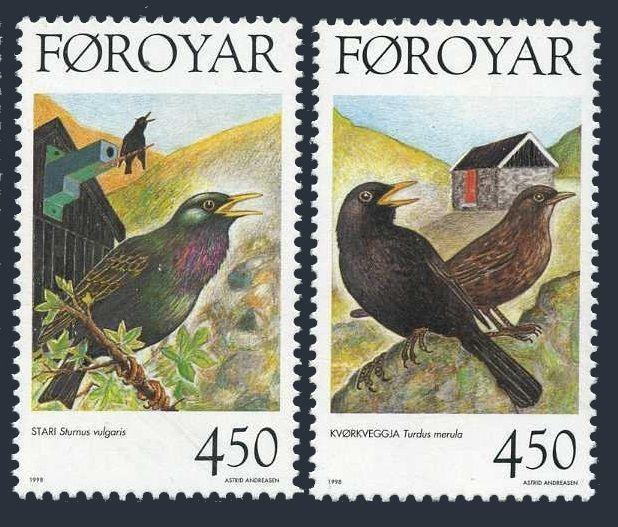 Faroe 330-331,MNH.Michel 332-333. Birds 1998.Sturnus vulgaris,Turdus merula.