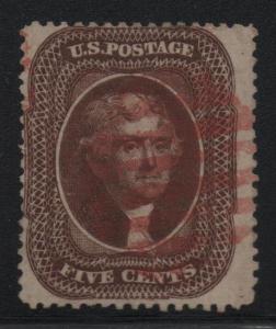 US Scott #30a Used Stamp, Nice Red Grid Cancel CV $175