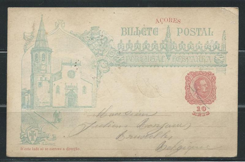 Azores Stationary Postcard H&G #26 Used to Belgium