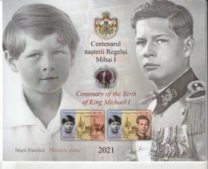 ROMANIA 2021 STAMPS KING MICHAEL MIHAI 100 YEARS POST ROYAL HISTORY CROWN FOLDER