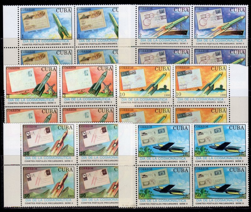 Cuba 1990 Sc#3207/3212 COSMONAUTS'DAY 30 YEARS OF SPUTNIK SPACE Block of...