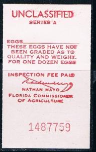 USA Florida Egg Inspection sticker, MNH,  VF