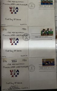 #1790-94 1980 Olympics set of 6 covers RWB paste on cachet First Day covers Scar