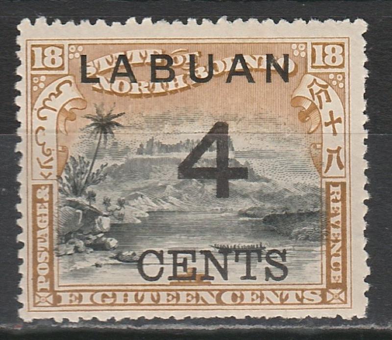 LABUAN 1899 LARGE 4C OVERPRINTED 18C PICTORIAL