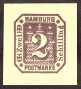 Hamburg Reprint of cut square, 2Sch, Unused