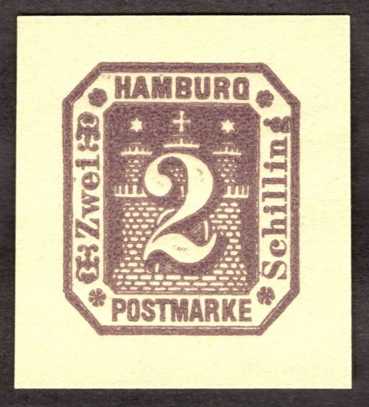 Hamburg Reprint of cut square, 2Sch, Unused