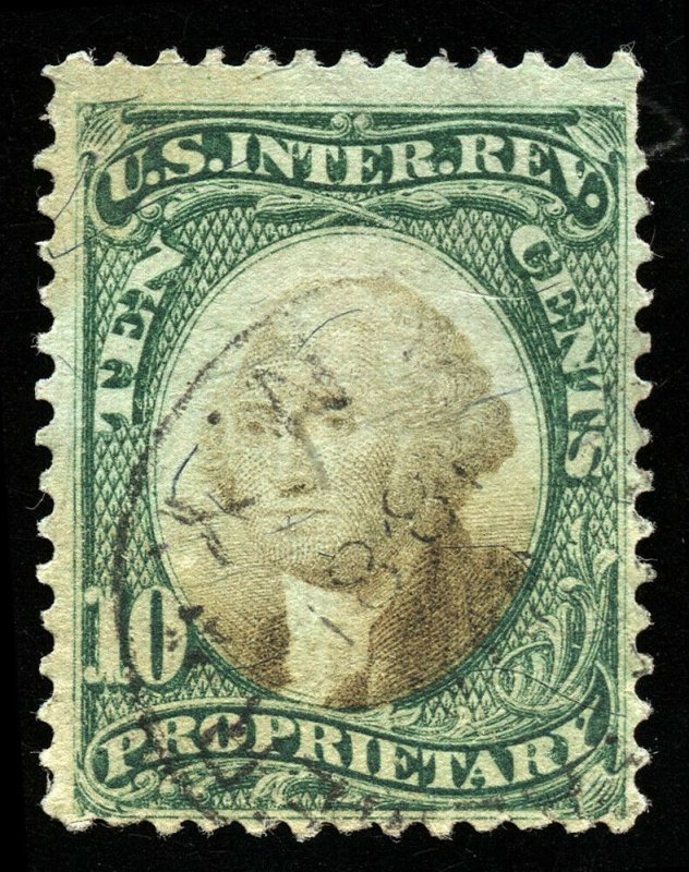 B256 U.S. Revenue Scott RB7a 10-cent Proprietary, handstamp cancel, SCV = $300