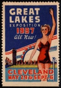 1937 US Poster Stamp Cleveland Great Lakes Exposition May 29-September 6 Unused