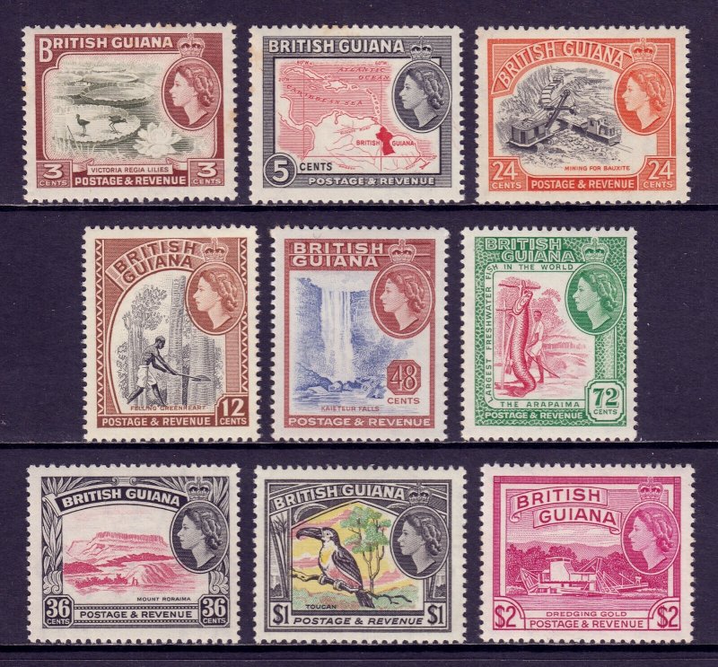 BRITISH GUIANA — SCOTT 279-287 — 1963-65 QEII PICTORIAL SET — MNH —  SCV $38