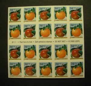 Scott 3492b, 34c Apple & Orange, Booklet of 20, #B1111, MNH Booklet Beauty