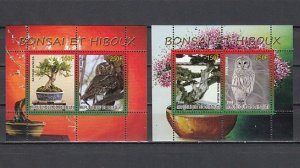 Djibouti, 2008 issue. Owls & Bonsai Plant on 2 sheets of 2.