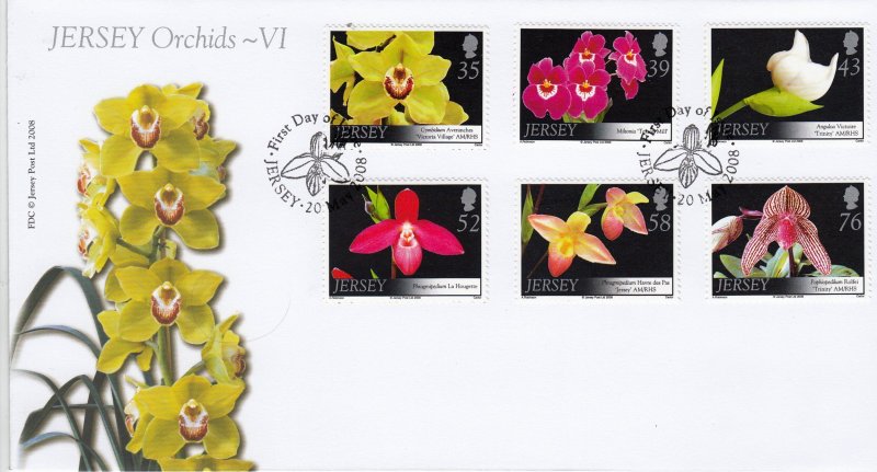 Jersey 2008,  Orchids  Set of 6  on FDC