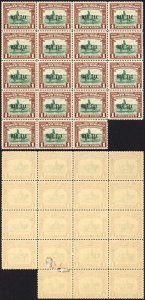 North Borneo SG318 1941 1c War Tax Block of 19 U/M Cat 3.50 GBP each