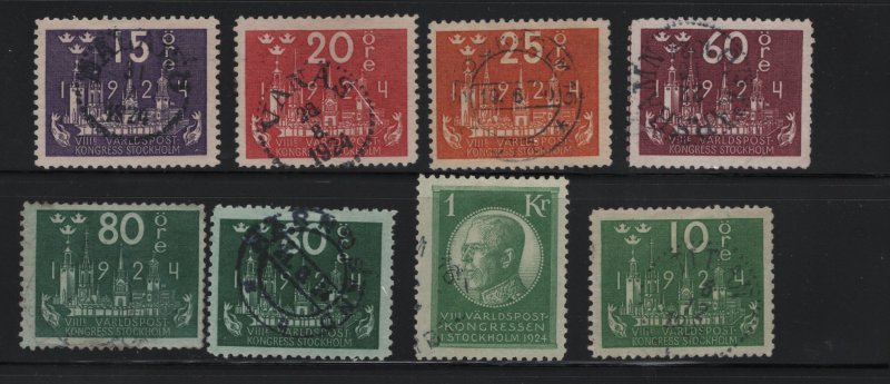 Sweden #199-201,207-9(2) ,212 used VF Cat 327 Lakeshore Philatelics