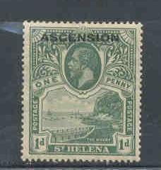 Ascension Sc 2 1922 1 d green G V stamp ovptd mint