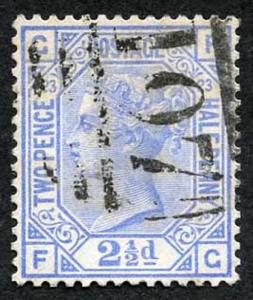 SG157 2 1/2d blue plate 23 fine used cat 35 pounds