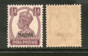 India Nabha State ½An KG VI Postage Stamp SG 106 / Sc 101 Cat. £3 MNH