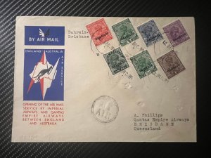 1934 India Airmail First Flight Cover FFC Bahrein to Brisbane QSLD Australia