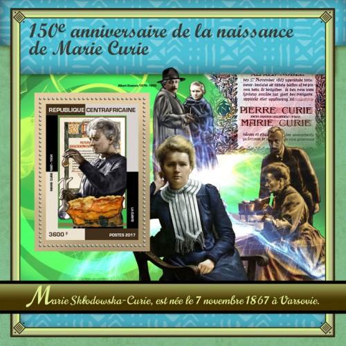 C A R - 2017 - Marie Curie, 150th Birth Anniv - Perf Souv Sheet - M N H