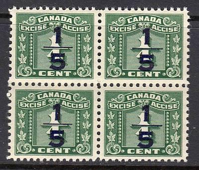 CANADA FX104 NH '34-48 1/5 on 1/4c surcharge Excise reven...