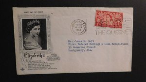 1953 First Day Cover FDC Queen Elizabeth II QE2 London England to Montgomery AL