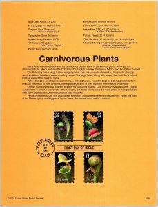 USPS SOUVENIR PAGE CARNIVOROUS PLANTS 2001