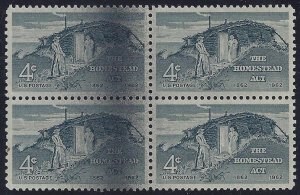 1198 - 4c Scarce Spray on Rejection Mark EFO Block of 4 The Homestead Act MNH
