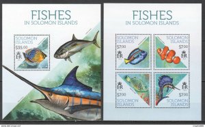 2013 Solomon Islands Fishes Marine Life Fauna #2147-51 1+1 ** Ls134