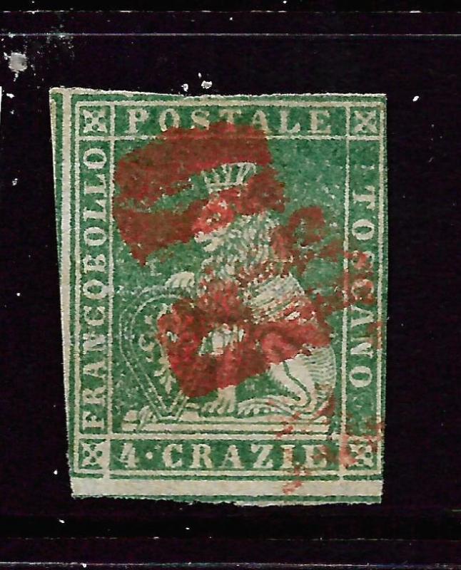 TUSCANY  1851-52  4c  YELLOW  GREEN  FU      SG 15  Sc 6