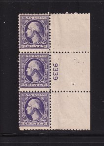 1918 Sc 530 3c purple MNH OG plate number strip of 3 (plate block CV $55) (C4