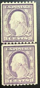 MOMEN: US STAMPS #489 3c LINE PAIR MINT OG NH LOT #74985-4*