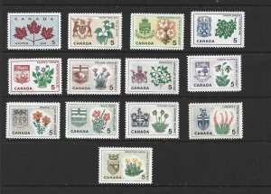 CANADA - 1964 PROVINCIAL EMBLEMS & COATS OF ARMS - SCOTT 417 TO 429 - MNH