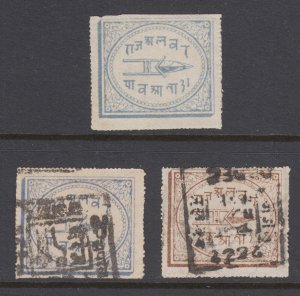 India, Feudatory States, Alwar Sc 1 MLH, 1, 2 used. 1877 Rouletted ¼a, 1a values