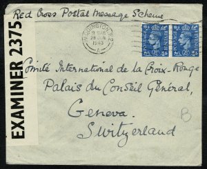 G.B.KG VI 1943 RED CROSS MESS SCHEME COVER WITH PAIR of SG 489 IN FAIR CONDITION