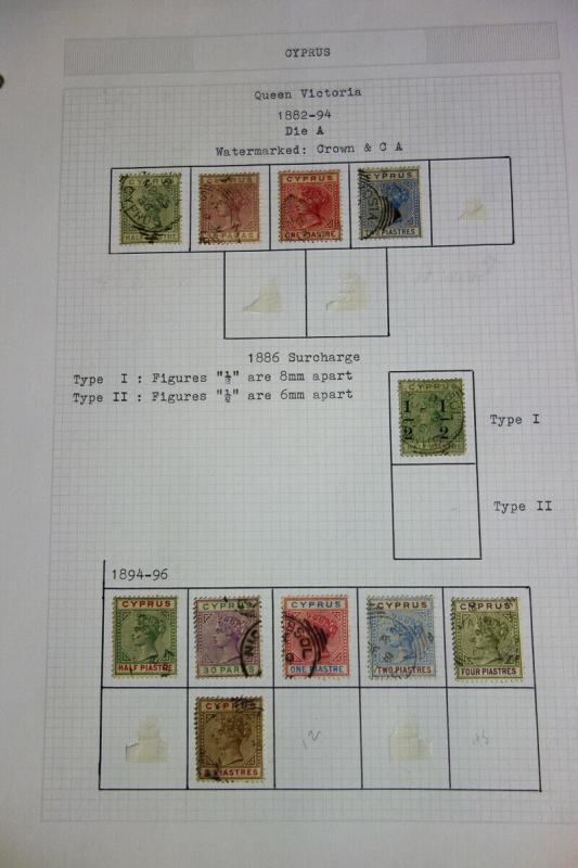 Cyprus Used Stamp Collection on Hand Drawn Pages