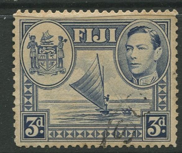 Fiji - Scott 122 - KGVI - Definitive - 1938 - FU - Single 3d Stamp