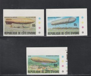 Ivory Coast # 440-444, C63 History of the Zeppelin, IMPERF Mint NH,