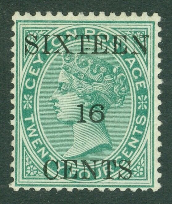 SG 142 Ceylon 1882. 16c on 24c Green. A fine fresh mounted mint example CAT £50
